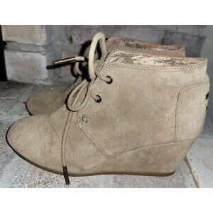 2 for $20 TOMS Wedge Camel Beige Lace Up Booties Size 6
